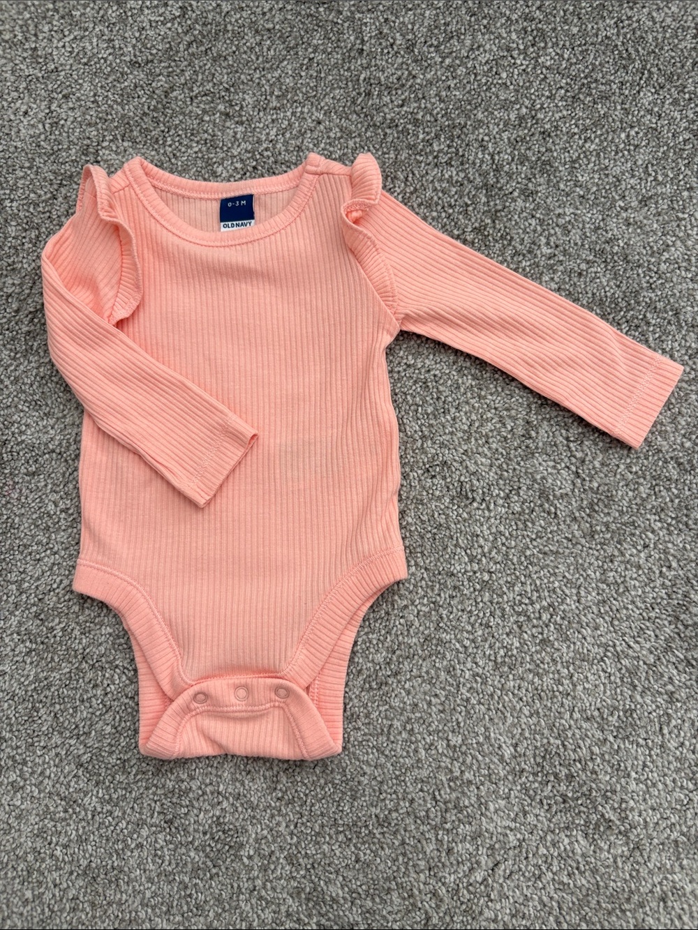 Old Navy Peach Ribbed Long-Sleeve Ruffle Shoulder One-Piece